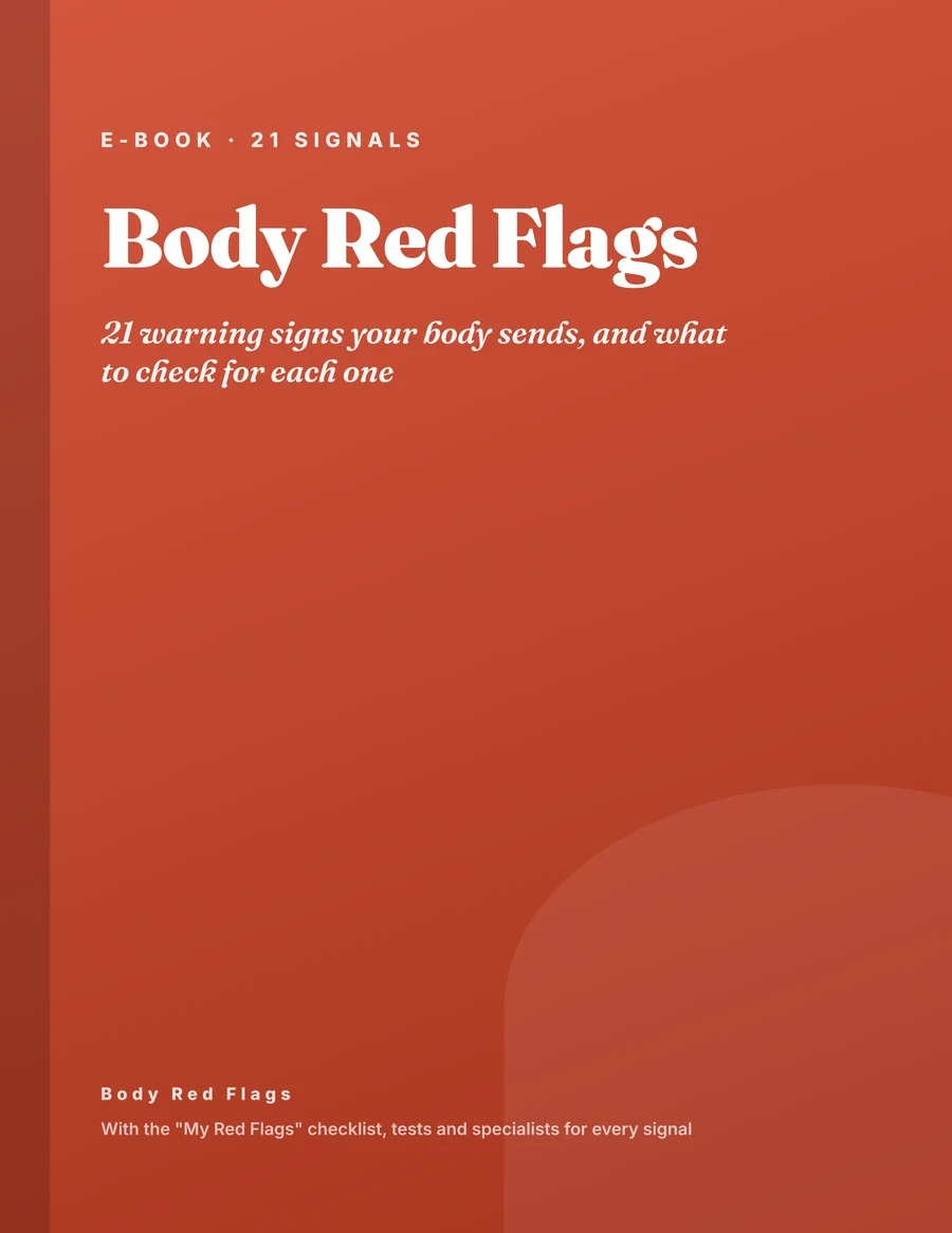 Cover of the e-book Body Red Flags: 21 warning signs your body sends, and what to check for each one
